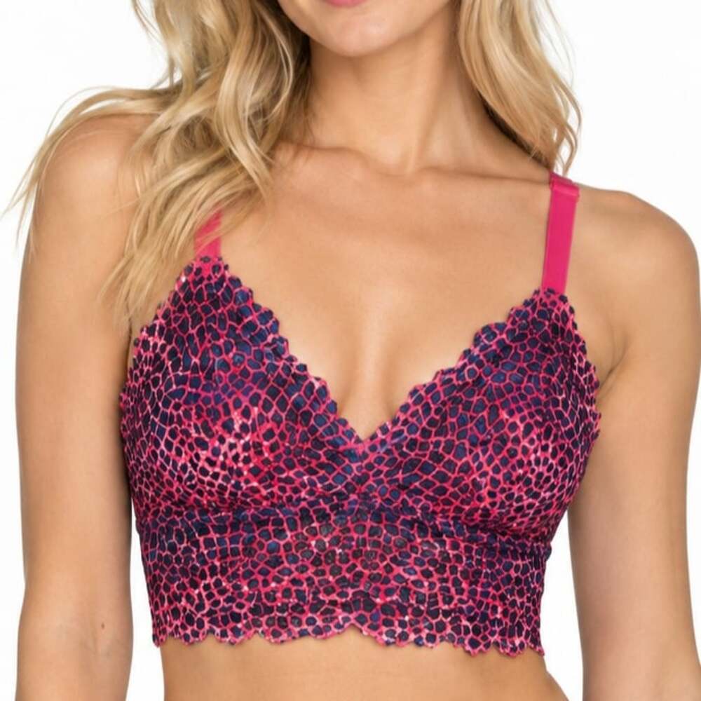 NOBO Pink Navy Mosaic Pattern Lace Bralette Racerback Wireless Bra